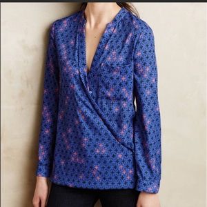Maeve faux wrap top blouse blue 4 Anthropologie